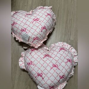 2 Shabby Chic Pink and White Heart Pillows
